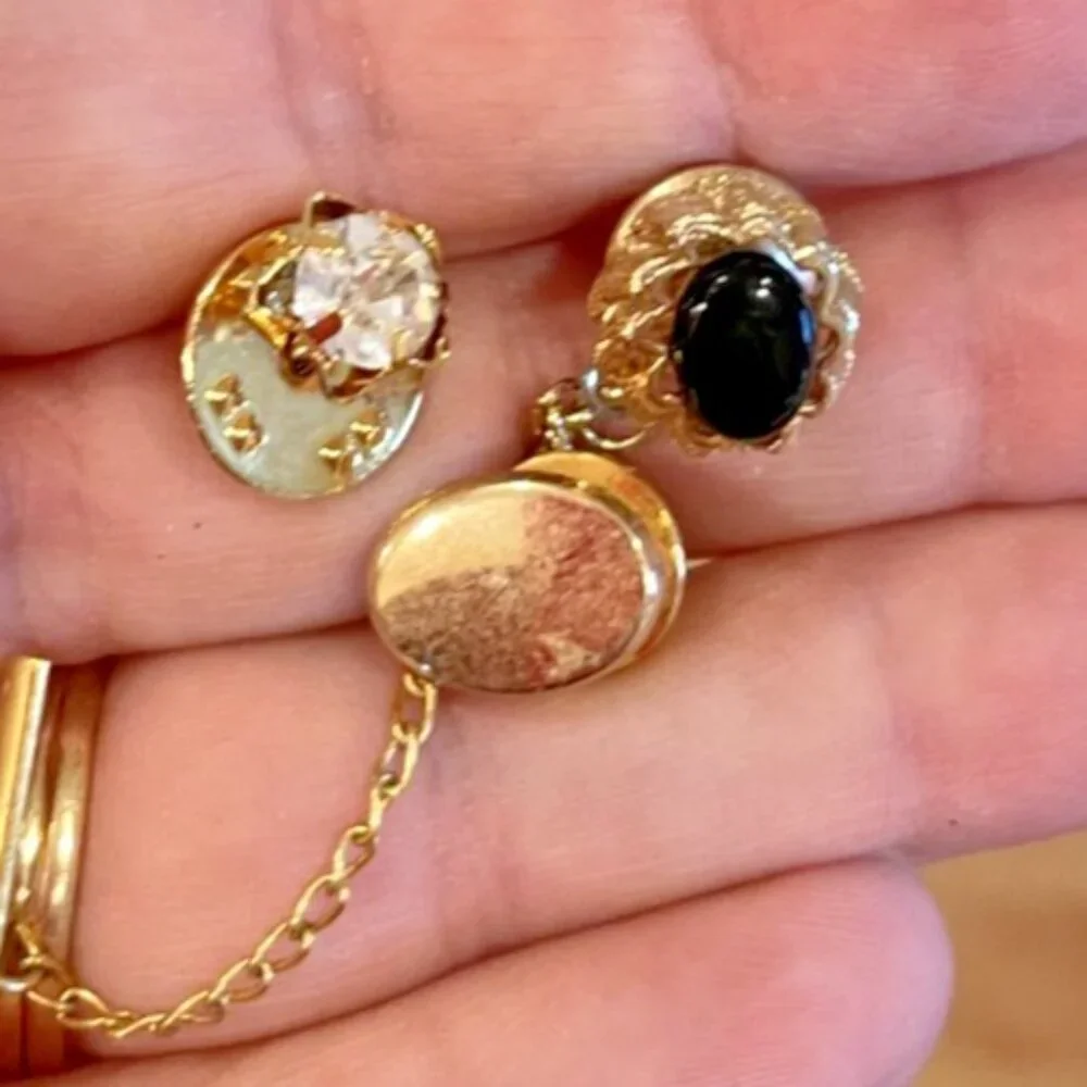 Men's Cufflinks 6 sets Tie Tacks‎ Gold with 4 Tie Tacks Lot